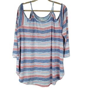 Womens Patriotic Top Size 18/20 Avenue Cold Shoulder 3/4 Sleeve 4th of July